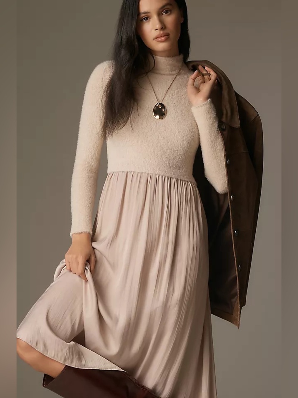 Anthropologie Avec Les Filles Cream and Light Pink Two-Tone Midi Dress